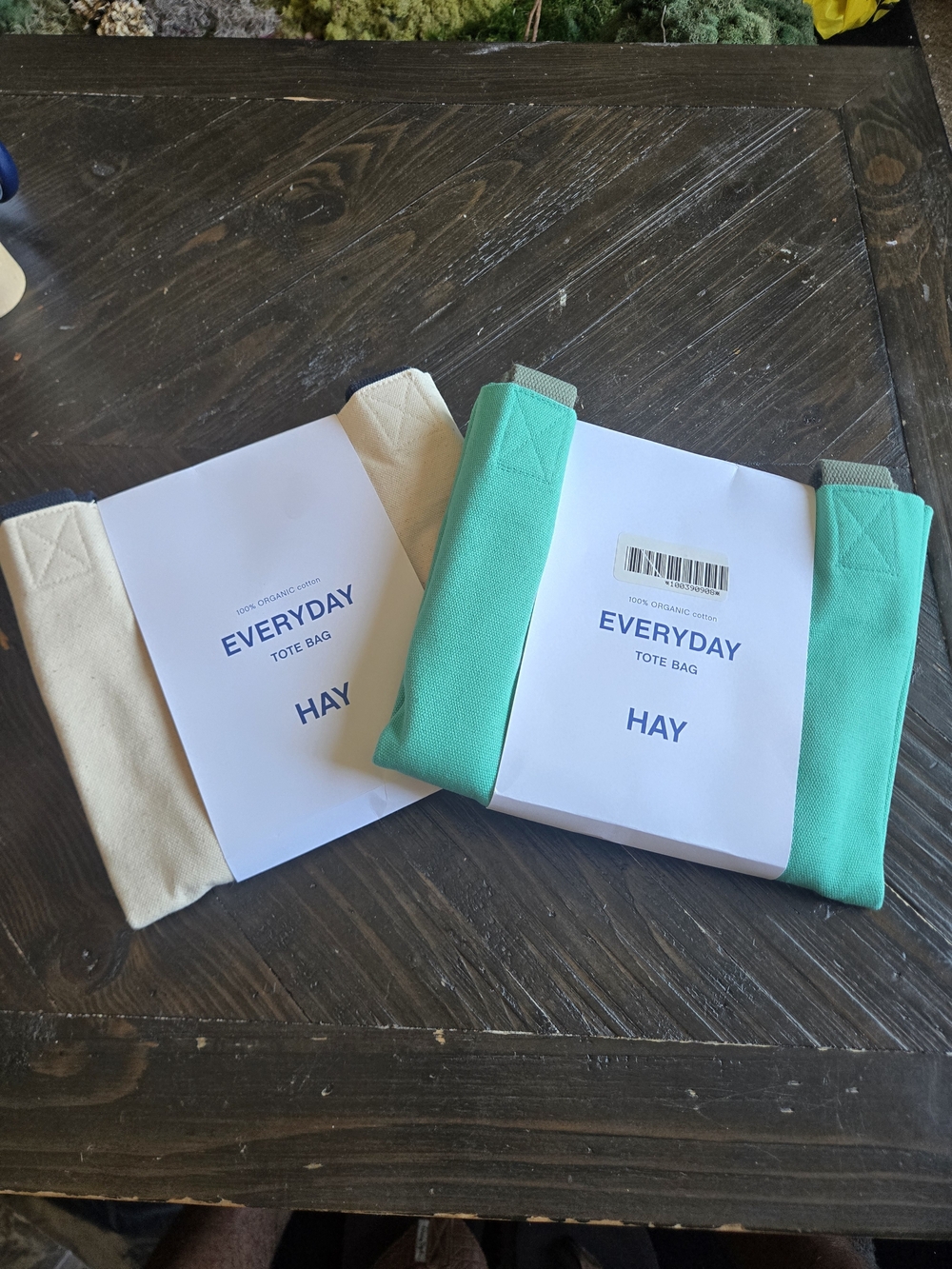 HAY Everyday Tote Bag - Natural & Teal Handles